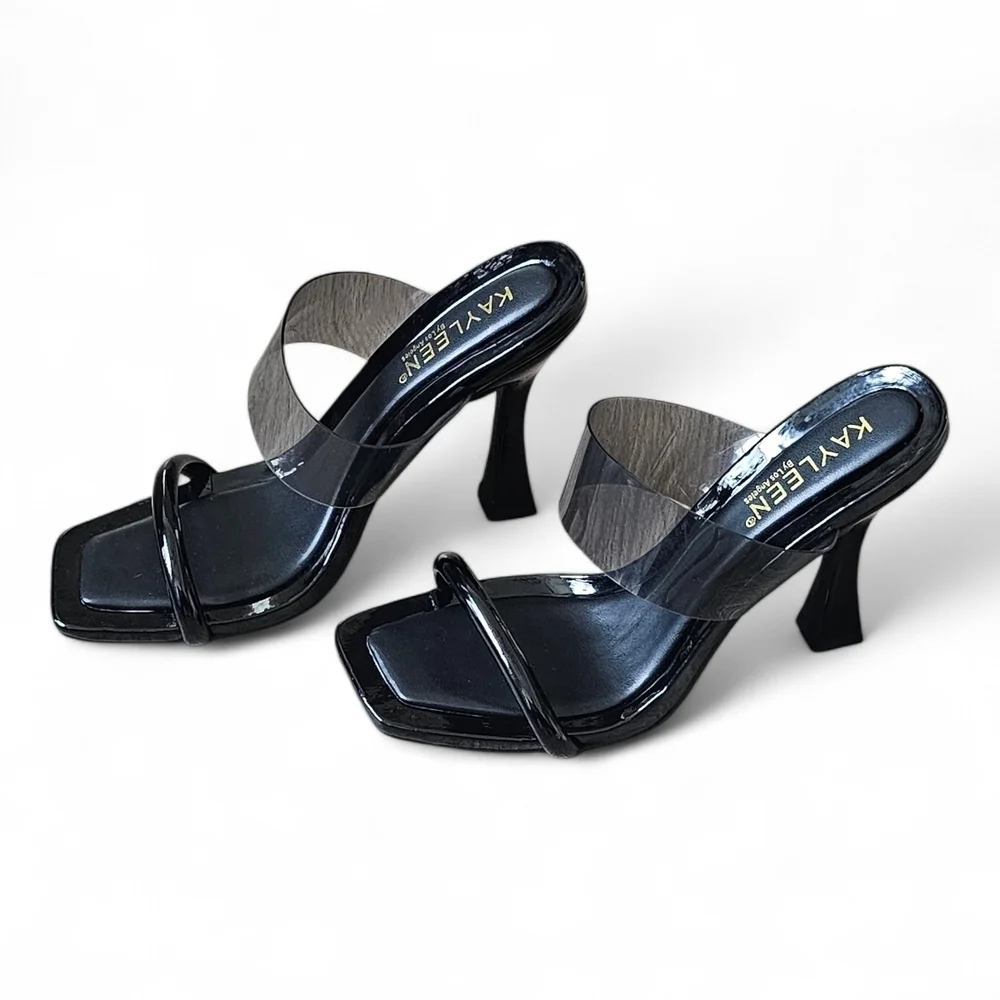 Kayleen Women’s Clear Strap Heeled Mules Size 8